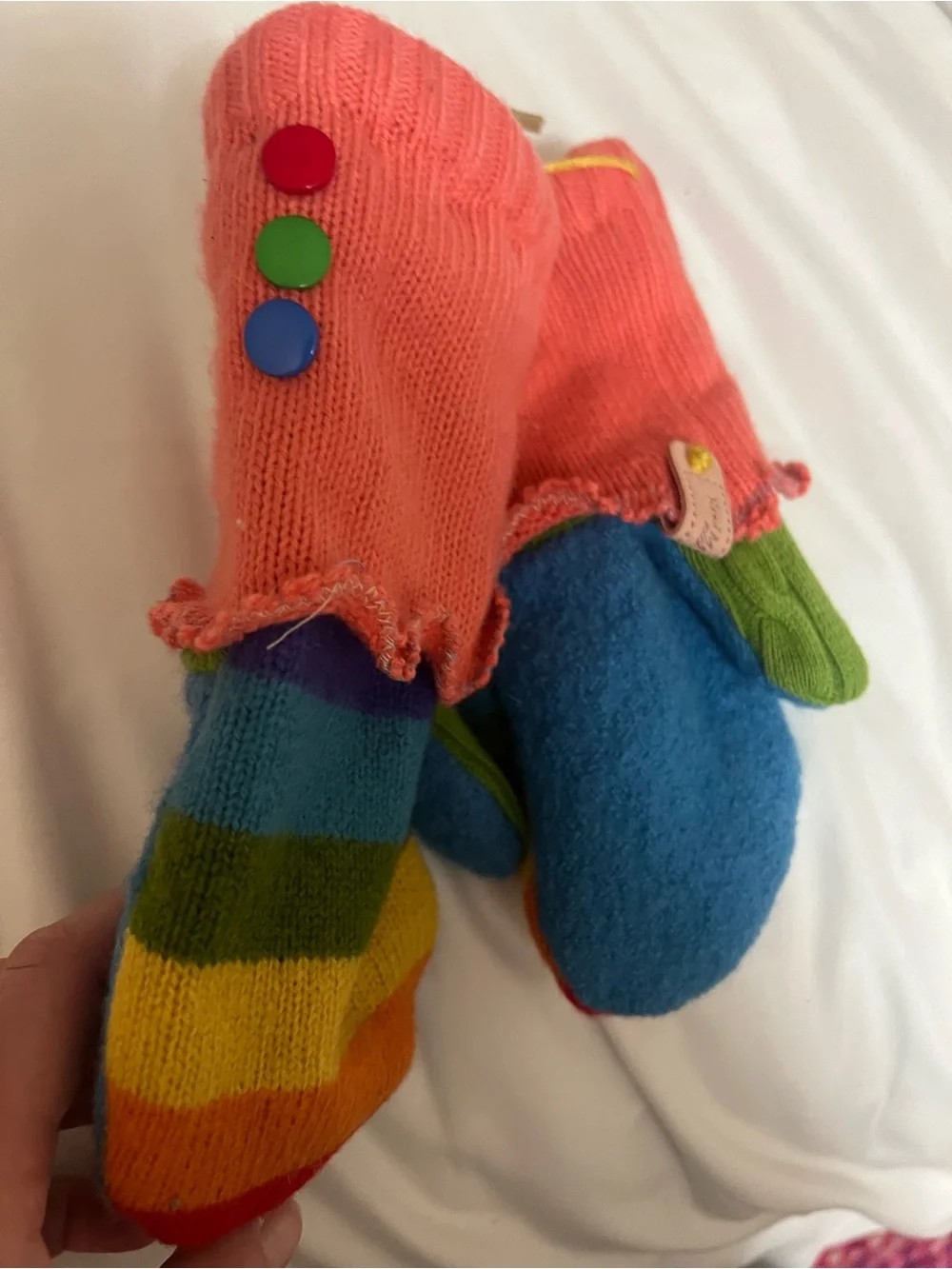 New hamdmade from recycled sweaters Colorful Striped Mittens -